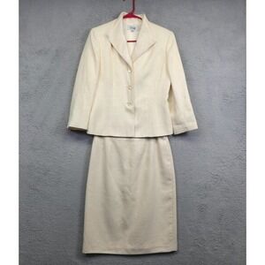 Le Suit Skirt Suit Womeny 6 Yellow Tweed Shimmer Structured Classic Formal Prepp